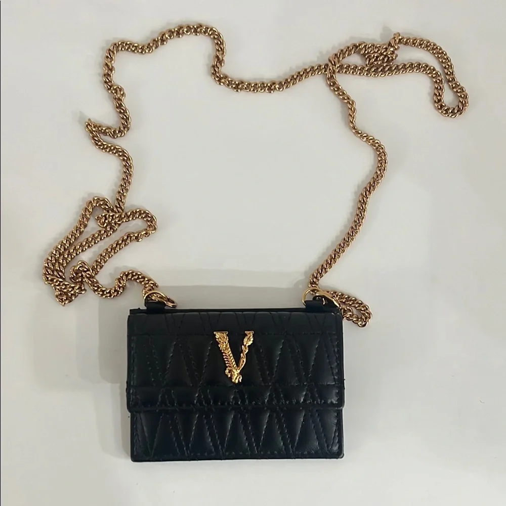 Versace Quilted Black Crossbody with Gold Accents - Picture 1 of 4